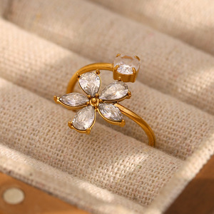 Stainless Steel 18K Gold Plated North Star Zircon Signet Ring <b>Retro</b> Niche Unisex Versatile Closed Personalized Band - Product Image 4