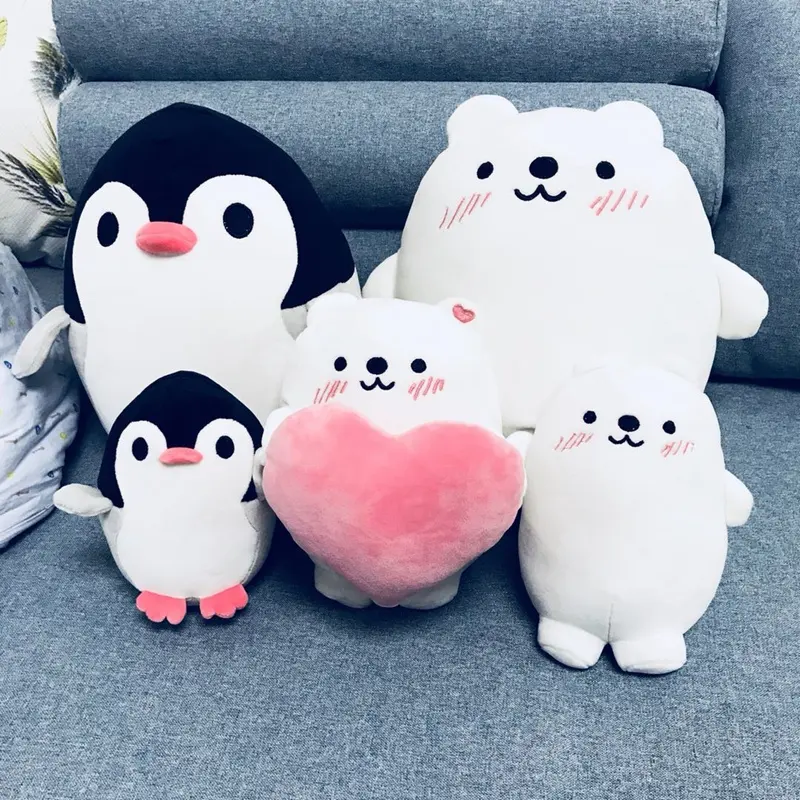 Toptan Kawaii doldurulmuş oyuncak penguen peluş kutup ayısı yuvarlak peluş penguen yastık 35cm yumuşak peluş penguen oyuncak