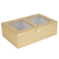 Boîte de rangement rectangulaire personnalisable en cuir de crocodile PU doré, écologique, avec couvercle transparent en PVC, organisateur de luxe pour la maison