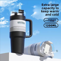 Bouteille isotherme de voyage pour voiture, anti-fuite, à double paroi, en acier inoxydable, 40 OZ, avec poignée et paille, pour café et eau