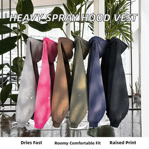 Gilets à capuche en molleton surdimensionné de haute qualité, teint uni, effet délavé à l'encre, blanc vieilli, 450g - Product Image 2