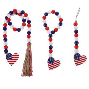 Guirlande de gland de perles en bois colorées avec ruban de corde de chanvre pour le jour de l'indépendance bijoux décor à la maison - Product Image 2
