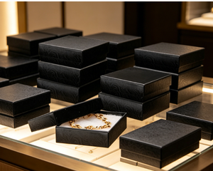 Black Textured Jewelry Gift <b>Boxes</b> with <b>Soft</b> Cotton Lining, Bulk Square Cardboard Storage for Necklaces, Bracelets & Earrings - Product Image 4