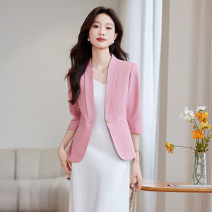 Women's Spring Single Button Slim Fit Blazer Blue Solid Color Anti Wrinkle Office Wear - Product Image 2