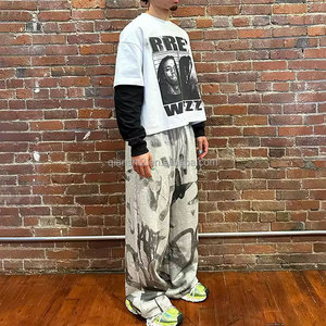 Qianshi Boxy kaus crop lengan panjang, Baju kaus lengan panjang, lapisan ganda, kaus crop, pakaian jalanan, motif gambar Vintage, grafis, ukuran besar, untuk pria - Product Image 2