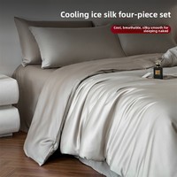 Parure de lit quatre pièces en soie glacée pour l'été, luxe léger haut de gamme, pour chambre principale, drap-housse, drap plat, housse de couette, toutes saisons