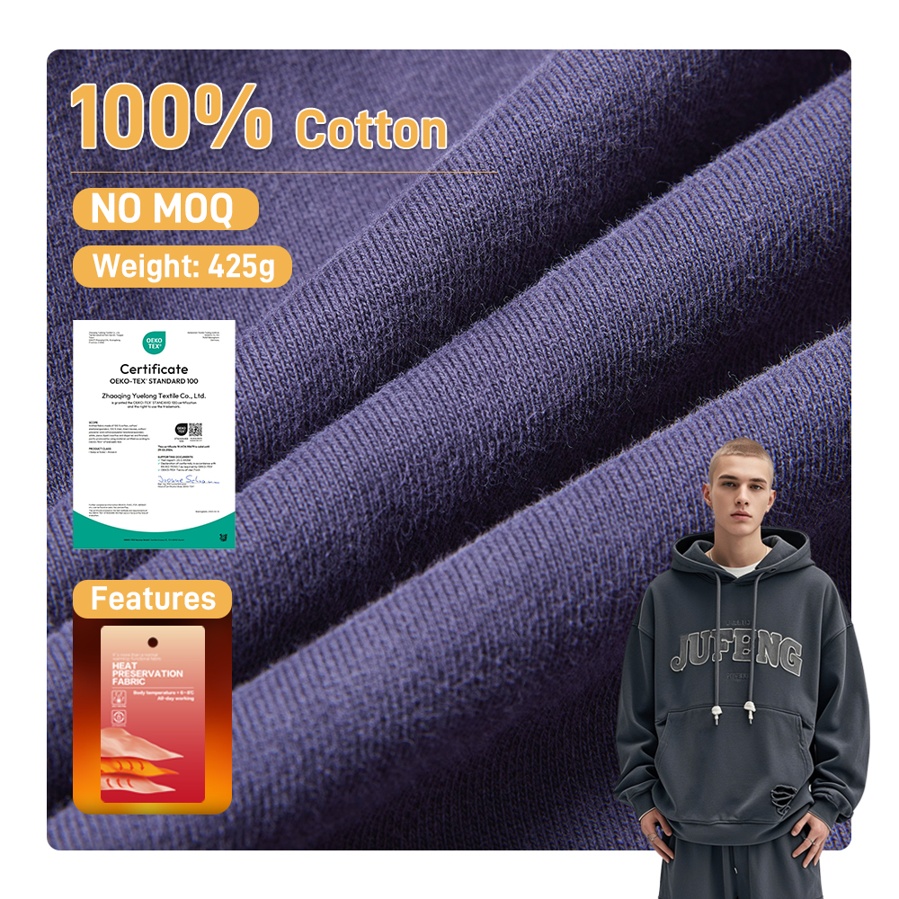 Oeko Certified 425gsm Terry Knitted Retro Stir Fried Color Heavyweight 100% Organic Cotton Dyed Jersey Girl Shirts Garments