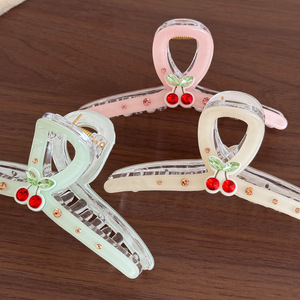 Shes Wholesale Fermagli per capelli a pinza in acetato con strass a forma di ciliegia, motivo frutta, vintage hawaiano, da donna, personalizzabili OEM - Product Image 3