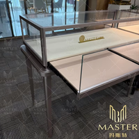 Vitrine de magasin MASTER avec cadre argenté, éclairage LED, en verre, pour bijoux, verrouillable, de luxe, haut de gamme, pour comptoir de boutique