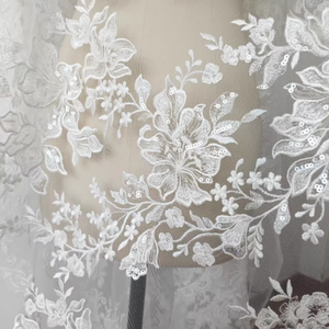 تصاميم تطريز الزهور مع خرز ثقيل، قماش دانتيل 100% بوليستر مع خرز وترتر فاخر لفساتين زفاف الفتيات - Product Image 5