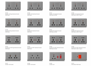 Hiện đại 86*86 mét không thấm nước tường chuyển đổi ổ cắm chỉ số ánh sáng 6 cửa hàng 220V 3 pin phổ Ổ cắm điện 13A Ổ cắm nhựa - Product Image 4