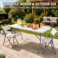 Table de camping pliante de 6 pieds, en plastique moulé par soufflage, pliable en deux, avec poignée, cadre en acier robuste, 72 x 29 pouces, blanche, fabriquée en Chine