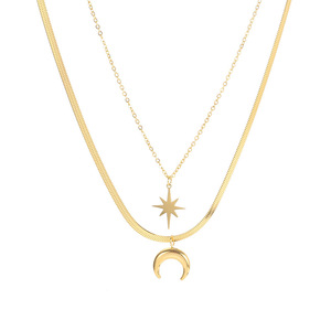 New Trendy Statement Gold Plated Chokers Chain Layering Star <b>Moon</b> <b>Necklace</b> Stainless Steel <b>Necklaces</b> Jewelry for Women - Product Image 5