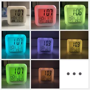 Colorful Square <b>LED</b> 7 Color-Changing Luminous Electronic Digital Alarm <b>Clock</b> Thermometer Calendars Date Time Night Light Desk - Product Image 2