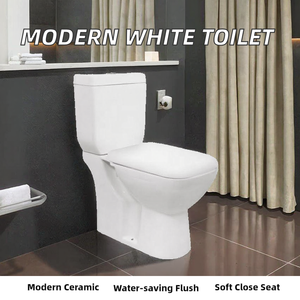 WC moderne sur pied en céramique blanche, deux pièces, avec siphon P et chasse d'eau par gravité, garantie 5 ans pour salles de bain d'hôtel - Product Image 2