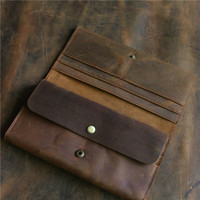 358 Vintage Long portefeuille pour hommes et femmes première couche peau de vache Crazy Horse cuir Snap livraison directe