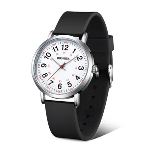 Montre fob en silicone noir en gros quartz haute qualité femmes infirmière médicale ronde montre d'allaitement en silicone