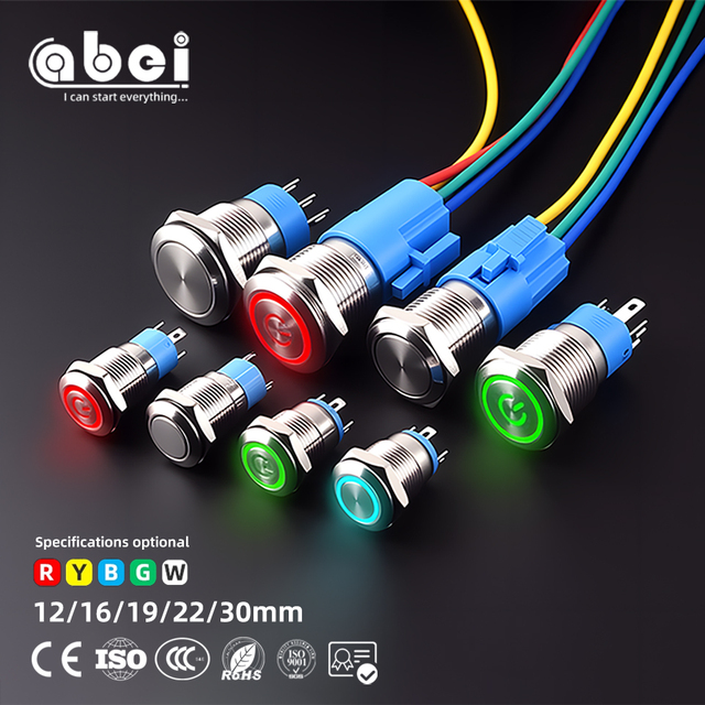 Abei 12mm 16mm 19mm 22mm 25mm 30mm LED  Mini Short Ultrathin IP65 Waterproof Momentary Metal Push Button Switch
