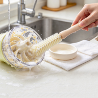 Brosse de nettoyage en gros à long manche en bois, poils en nylon flexibles, pour bouteilles d'eau et biberons