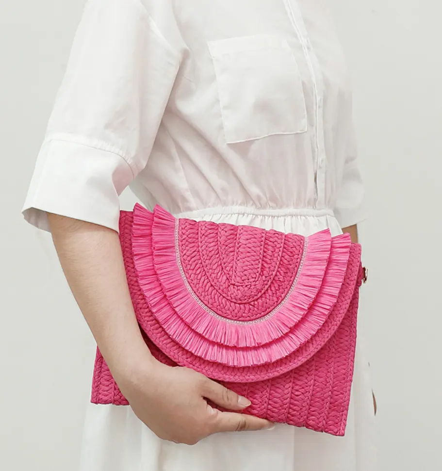 Bolso de mano de verano 2023, bolso de mano de gran capacidad con cremallera, monedero, bolsos de playa de paja para mujer, bolsos bohemios hechos a mano, bolso con borlas