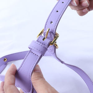 Collar de cuero para perro vegano Pu con cuentas moradas y logotipo de etiqueta personalizada con juego de correa - Product Image 3