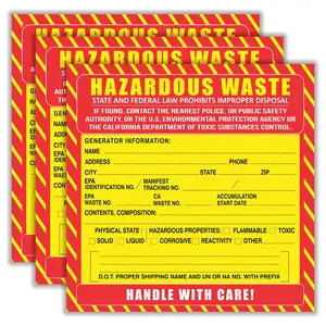 Hazardous Waste Stickers Labels Safety Decals for Industrial Chemical Containers Labs Hospitals Trash Can Bin Disposal Bags