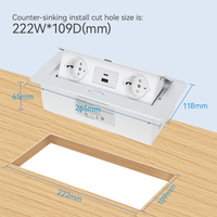 Enchufe de Escritorio Retráctil con 2 Tomas de Corriente, Puertos USB A y Tipo C, 10A, Aleación, Plateado/Negro/Blanco