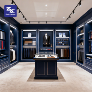 Espositori per Negozi di Abbigliamento Maschile, Vetrine Moderne con LED per Completi, Arredamento per Negozi di Abbigliamento Uomo, Design d'Interni per Negozi di Abiti - Product Image 4