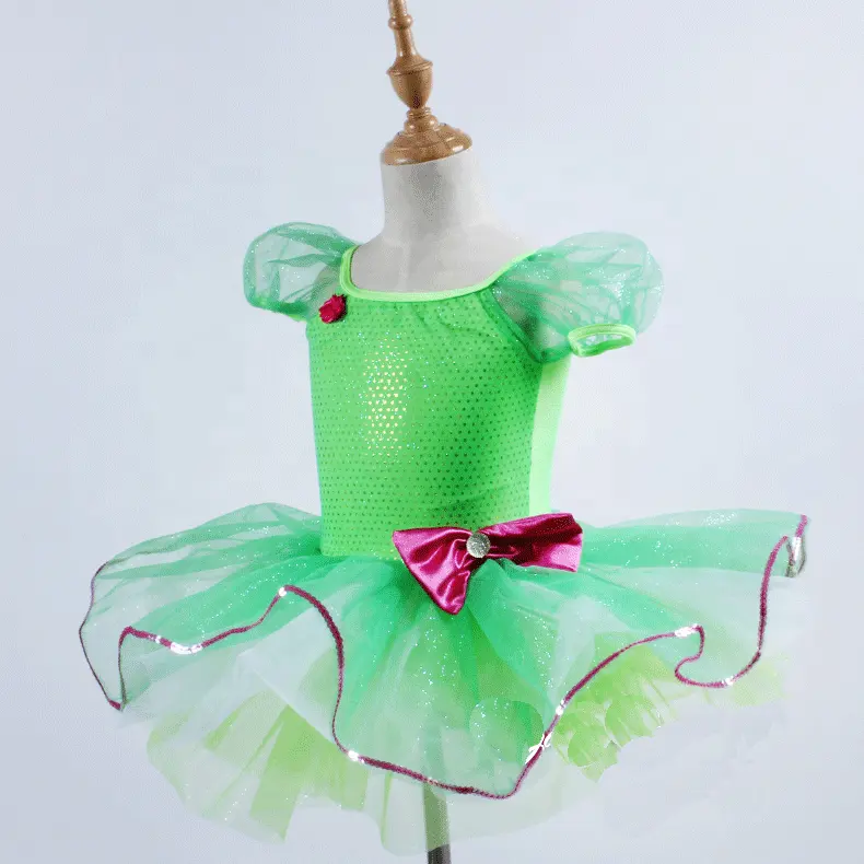 DL025สีเขียวน่ารัก Glitter Tutu กระโปรงสาวกระโปรงบัลเล่ต์บัลเล่ต์สวมใส่เด็กเต้นรำสาว Western เครื่องแต่งกายเต้นรำ