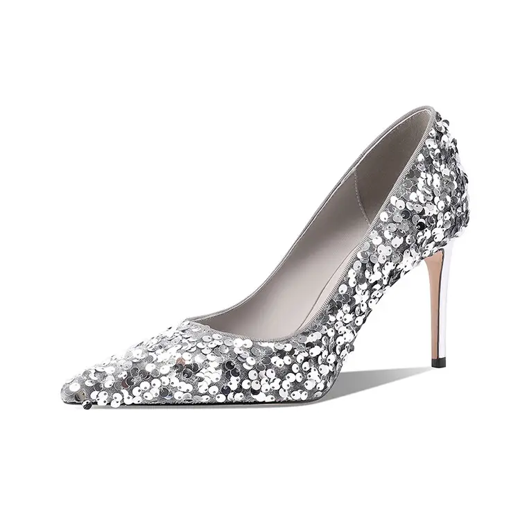 Модные дизайнерские женские туфли-лодочки с блестками, 2024 весенние пикантные туфли на шпильке с острым носком для женщин, вечернее платье, обувь на высоком каблуке