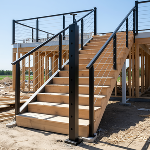 Poteau de garde-corps en câble d'acier inoxydable 36x2x2 pouces avec trous angulaires à 30 degrés, noir, pour escalier, design industriel - Product Image 2