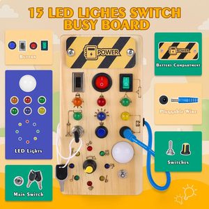 Tablero de Actividades Montessori de Madera con 8 Interruptores de Luz LED, Juguetes Sensoriales, Interruptor de Luz, Juguetes de Viaje para Bebés y Niños Pequeños de 1+ Año - Product Image 6