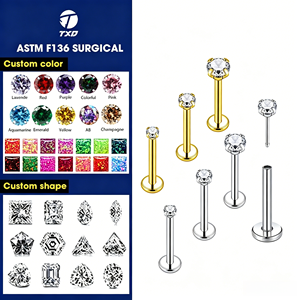 Vente en gros de bijoux de piercing corporel tendance en acier inoxydable 316L 16G hypoallergénique avec zircone cubique, à enfiler pour cartilage, finition 14k - Product Image 1