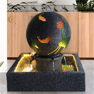 Fontaine à eau en résine peinte à la main avec lotus et poissons, décoration intérieure, cadeau pour la maison ou le bureau, artisanat artistique - Product Image 4
