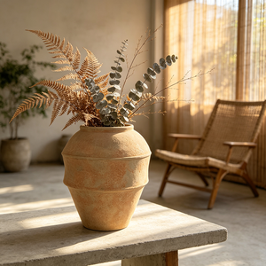 Urne en poterie Wabi Sabi aux tons terreux, à compartiments, avec rainures de séparation pressées à la main, accessoire de décoration minimaliste pour showroom de designer - Product Image 2
