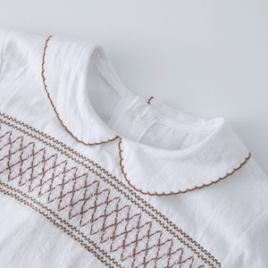 Conjuntos de Ropa de Verano para Bebés y Niños Pequeños, Camisas Bordadas con Cuello Peter Pan y Pantalones Cortos de Lino y Algodón, Estilo Español - Product Image 3