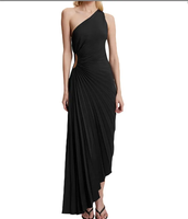 Vente en Gros de Robe de Bal Vintage Rouge Chaude Eté Chic Solide Asymétrique Évider Robe Plissée Vêtements pour Femmes