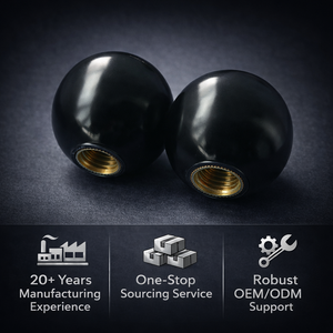 Boutons sphériques en plastique noir Acorn Nuts <span class=keywords><strong>DIN</strong></span> <span class=keywords><strong>319</strong></span>, sphéricité M3, filetage à droite pour raccord de tuyau, installation de gaz - Product Image 1