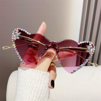 Nouvelles lunettes de soleil de fête sans monture, brillantes, avec strass colorés en forme de cœur, dégradé pêche, diamant, une seule pièce, décoratives