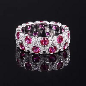 Di alta qualità alla moda Hip Hop rodiato colorato pieno di Bling zircone cubico diamante 925 argento gemma anello per donna - Product Image 5