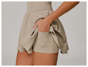 Pakaian Tenis Cepat Kering Wanita GH, Pakaian Yoga Kerah Tinggi Setengah Resleting, Gaun Olahraga Aktif, Rok Yoga Nilon dengan Saku - Product Image 4