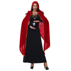 Disfraz de Vampiresa Yi Xiaoyi para Mujer, Vestido Largo Negro y Rojo con Capa, para Halloween, Fiesta Gótica, Talla Única para Adultos - Product Image 4