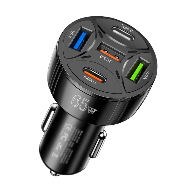 65W USB Car Charger Fast Charging 5 Ports PD Type C Car Phone Charger Adapters for Phone Xiaomi Sam Sung Quick Charger Car