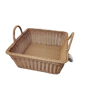 Panier à linge rond en plastique imitation rotin tressé, organisateur de vêtements écologique, type sur pied - Product Image 5