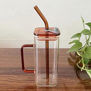 Vaso de Vidrio Cuadrado Sublimado en Rosa, Azul, Verde, Amarillo y Transparente con Tapa y Pajita para Agua, Bebidas, Jugos y Bebidas Heladas de 15 oz - Product Image 2
