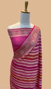 ผ้าซิฟฟอนบริสุทธิ์พิมพ์ลายพาวเวอร์ลูม  แบบบาเนราสี  ตกแต่งด้วยลายปักแบบทันสมัย พร้อมผ้าสำหรับตัดเสื้อแบบไม่เย็บเข้าชุด  เหมาะสำหรับงานปาร์ตี้ทุกฤดูกาล - Product Image 3