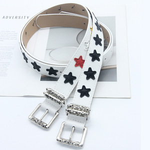 Nouvelle ceinture tendance style punk avec écussons étoiles, ceinture vintage en cuir PU Y2K pour hommes et femmes avec boucle à double ardillon pour jeans - Product Image 2