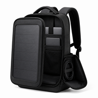 Sac à dos pour ordinateur portable à chargement solaire, noir, grand panneau, sac à dos professionnel avec poche latérale zippée pour les trajets quotidiens et les voyages