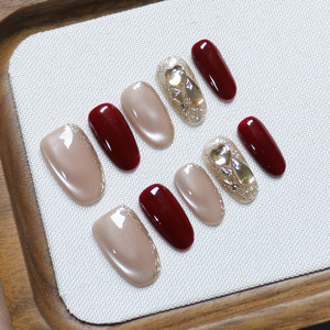 Ongles à presser faits main Petals <span class=keywords><strong>Moonshadow</strong></span> Champagne Gold Cat Eye Pure Erotic Sparkling Gradient Brown Waterdrop Diamond - Product Image 4