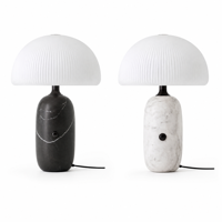 Lampe de table contemporaine en marbre en forme de champignon, lampe de chevet, abat-jour en verre côtelé, base en marbre naturel, lumière LED douce pour les yeux